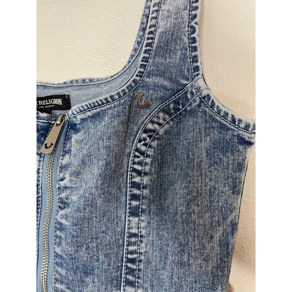 True Religion Denim Jumpsuit Womens Size S Blue Front Zip Slit Overalls - Picture 6 of 9